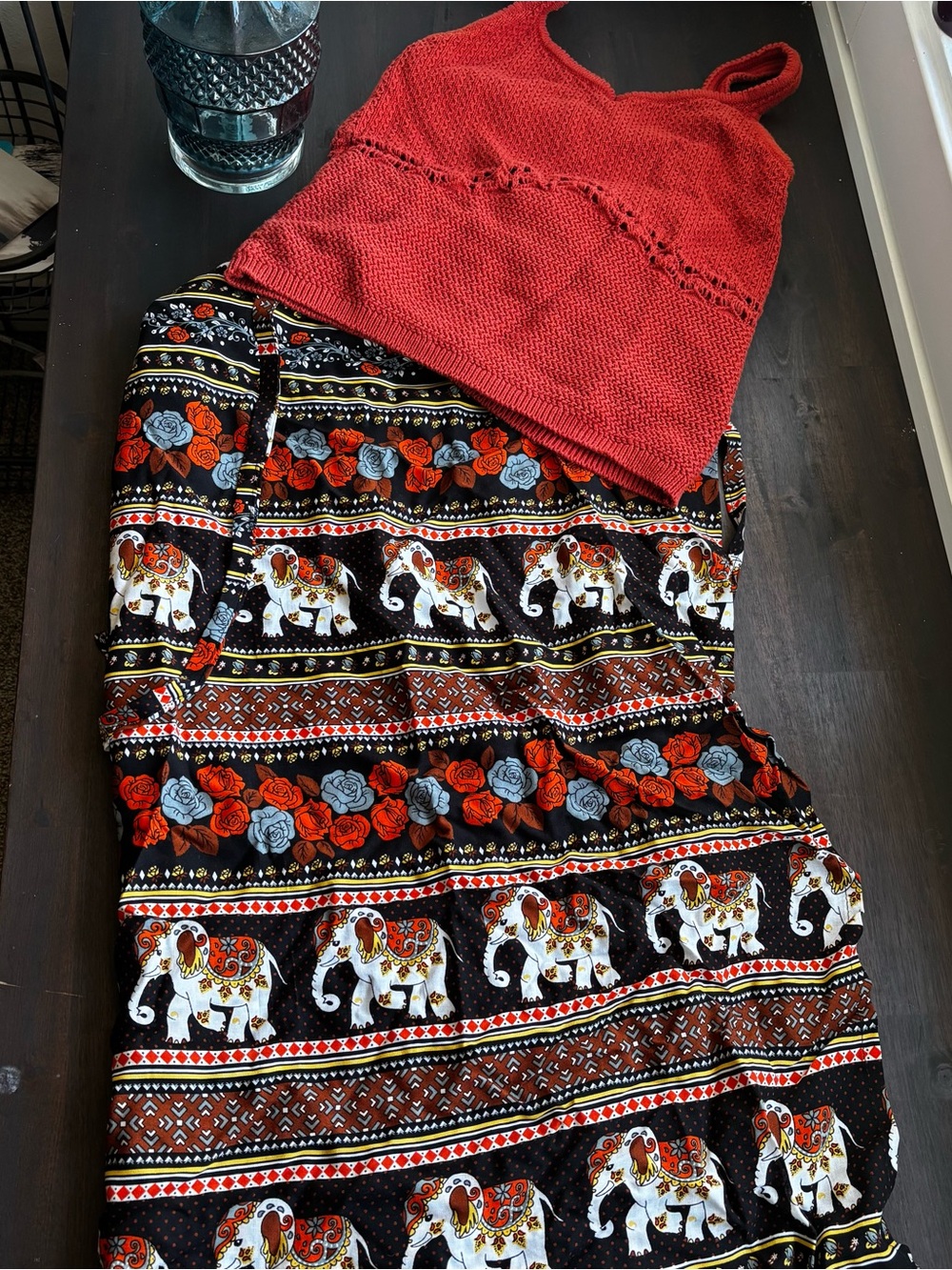 Old Navy Sleeveless Knit Tank & Elephant Print wrap Skirt Set -